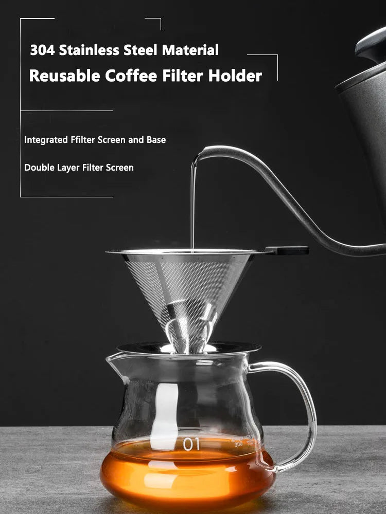 "Stainless Steel Reusable Coffee Filter – Portable Double-Layer Paperless Pour Over Dripper"