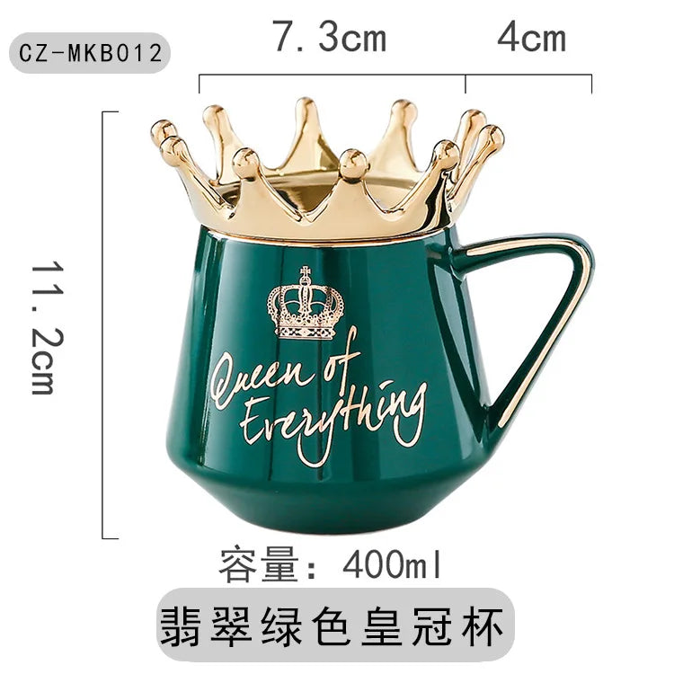 "400ml Crown Ceramic Coffee Cup | Elegant Couple Mug with Lid for Tea, Coffee, Milk – Perfect Birthday Gift"