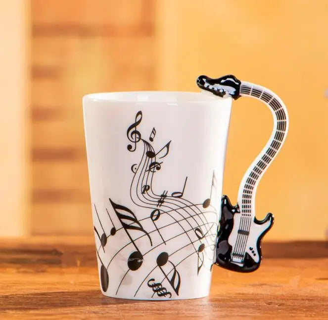 "240ml Creative Music-Themed Ceramic Mug | Guitar and Violin Style with Handle – Perfect Coffee, Tea, and Milk Gift"