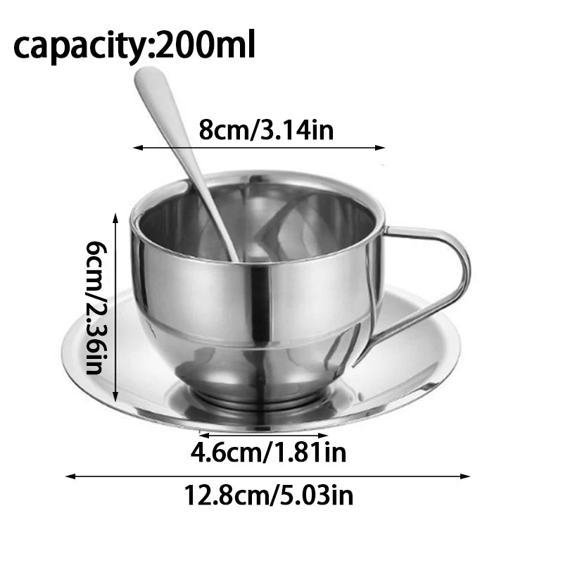 3pcs Set Stainless Steel Coffee Cups with Tray – Double Wall Insulation, Stirring Spoon, Milk Tea & Water Mug Set 1