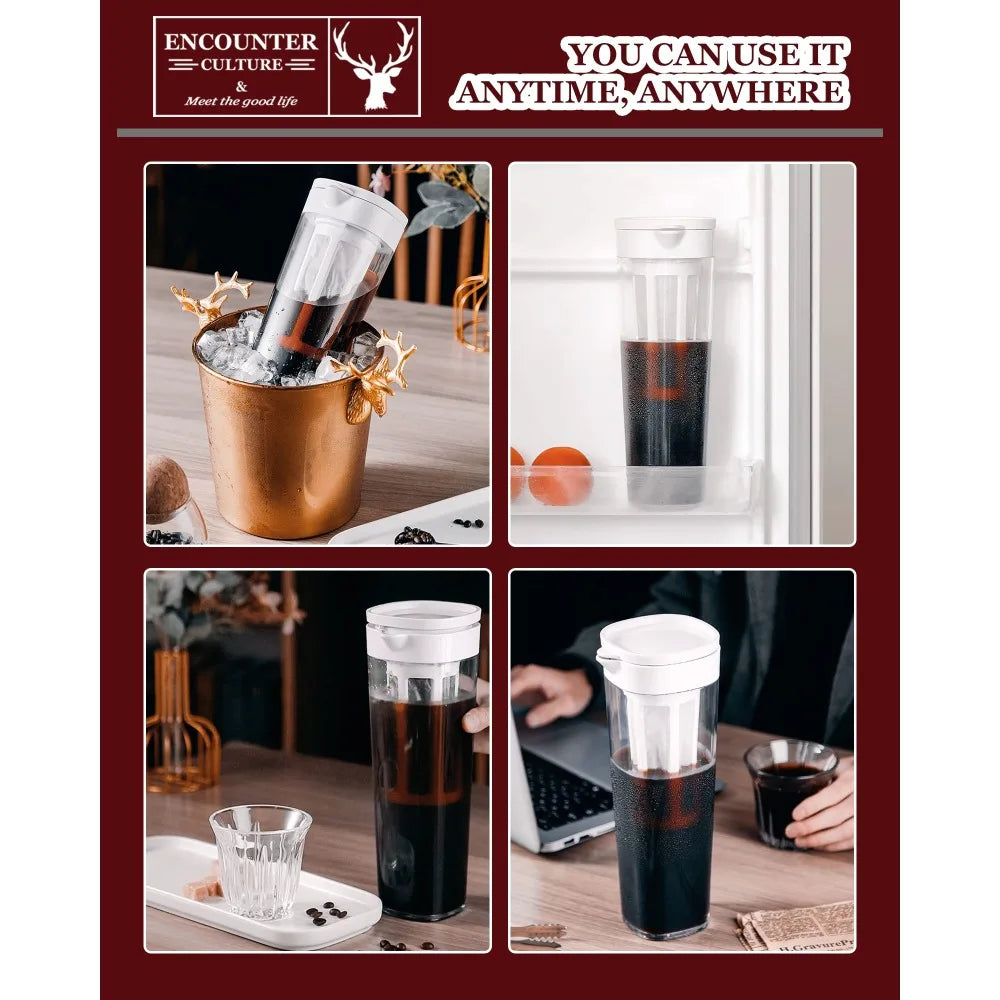 "1.1L Cold Brew Coffee Maker & Summer Beverage Pitcher – Iced Coffee, Lemonade, and Fruit Tea for Refrigerator"