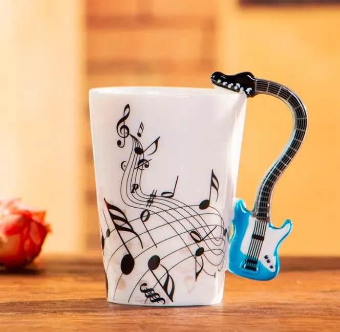 "240ml Creative Music-Themed Ceramic Mug | Guitar and Violin Style with Handle – Perfect Coffee, Tea, and Milk Gift"