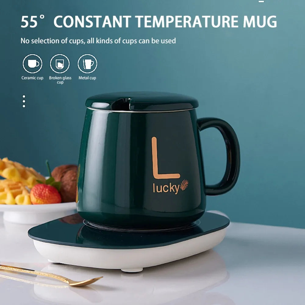 Smart Coffee Mug Warmer – 55℃ USB Heating Ceramic Cup for Milk, Cocoa, Espresso – Perfect Christmas Gift"