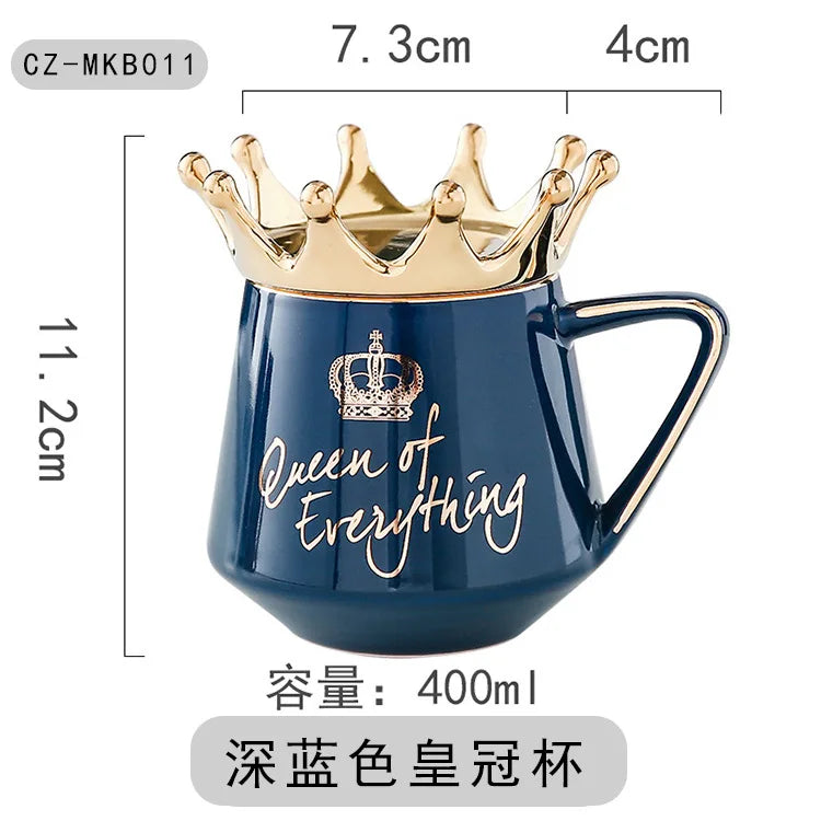 "400ml Crown Ceramic Coffee Cup | Elegant Couple Mug with Lid for Tea, Coffee, Milk – Perfect Birthday Gift"