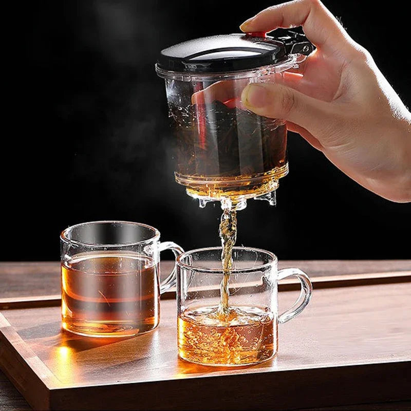 "Heat-Resistant Glass Teapot with One-Click Filter – Tea and Water Separation, Perfect for Tea and Coffee Brewing"