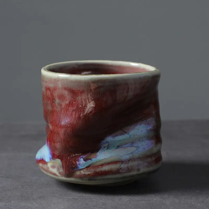 "Handmade Vintage Crinkle Flower Espresso Cup | Unique Ceramic Coffee Mug with Artistic Design"