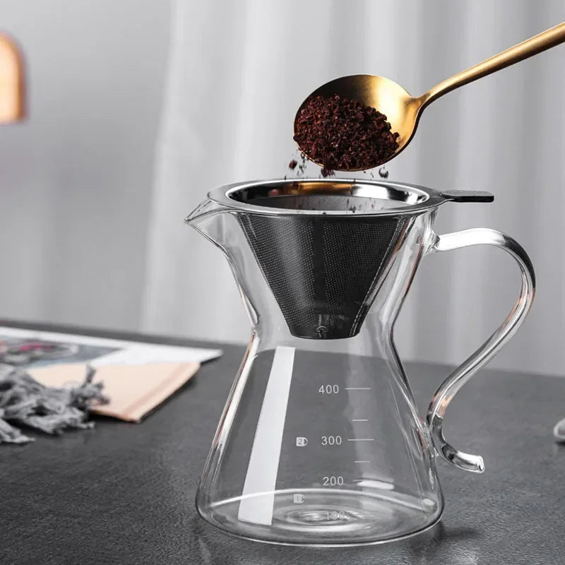 Portable Coffee Filter Stainless Steel Easy Clean Reusable Double Layer Coffee Funnel Paperless Pour Over Holder Coffee Dripper