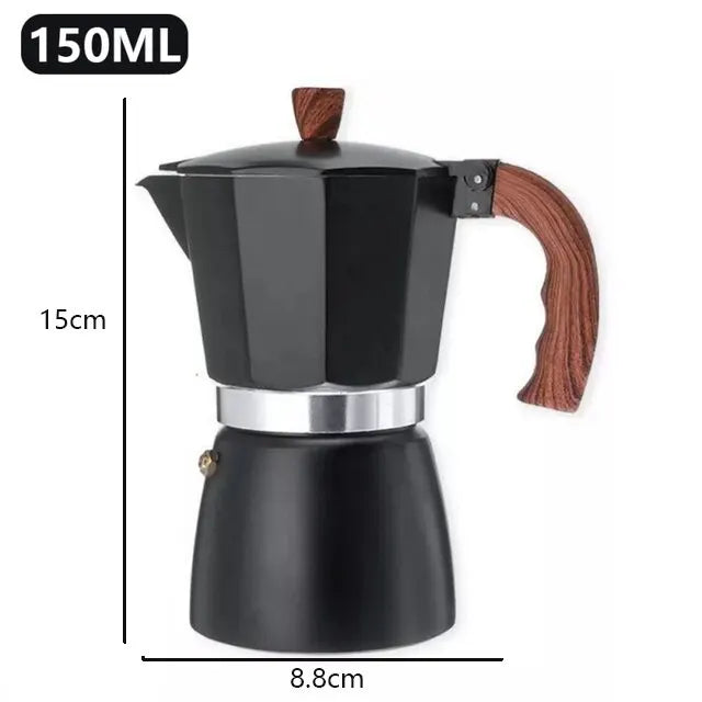 "150ml/300ml Vintage Moka Pot with Wooden Handle | Classic Italian Espresso Maker – Essential Kitchen Cafe Accessory"