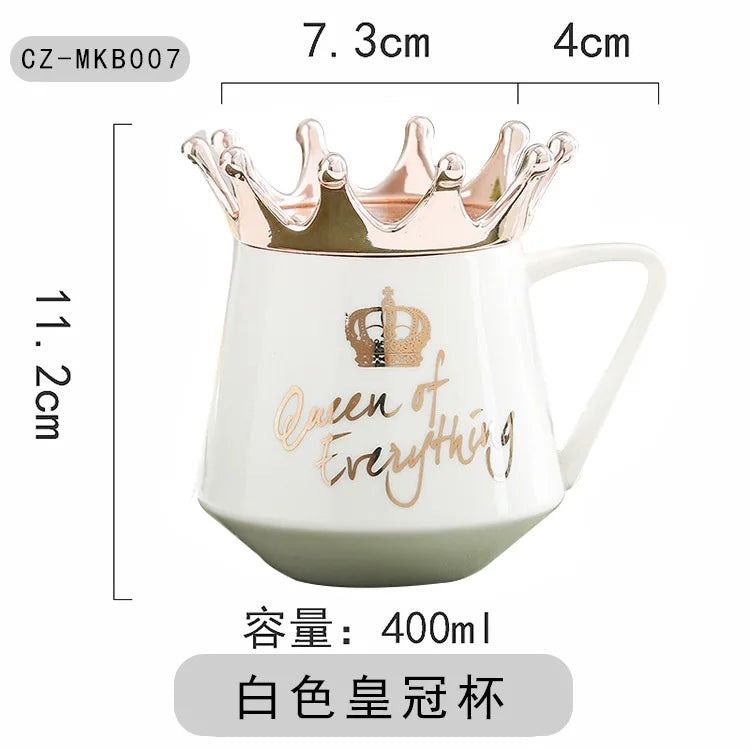 "400ml Crown Ceramic Coffee Cup | Elegant Couple Mug with Lid for Tea, Coffee, Milk – Perfect Birthday Gift"