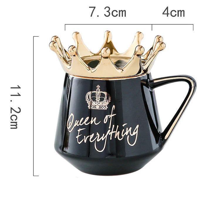 "400ml Crown Ceramic Coffee Cup | Elegant Couple Mug with Lid for Tea, Coffee, Milk – Perfect Birthday Gift"