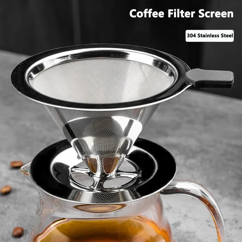 "Stainless Steel Reusable Coffee Filter – Portable Double-Layer Paperless Pour Over Dripper"