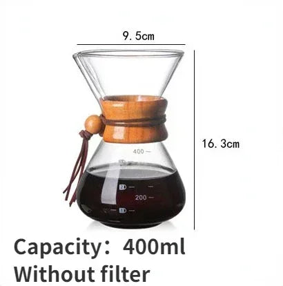 Hand Glass Coffee Kettle with Stainless Steel Filter Drip Brewing Hot Brewer Coffee Pot Dripper Barista Pour Over Coffee Maker