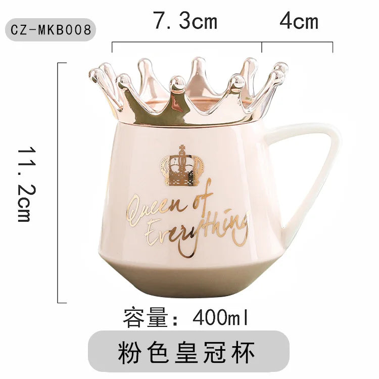 "400ml Crown Ceramic Coffee Cup | Elegant Couple Mug with Lid for Tea, Coffee, Milk – Perfect Birthday Gift"