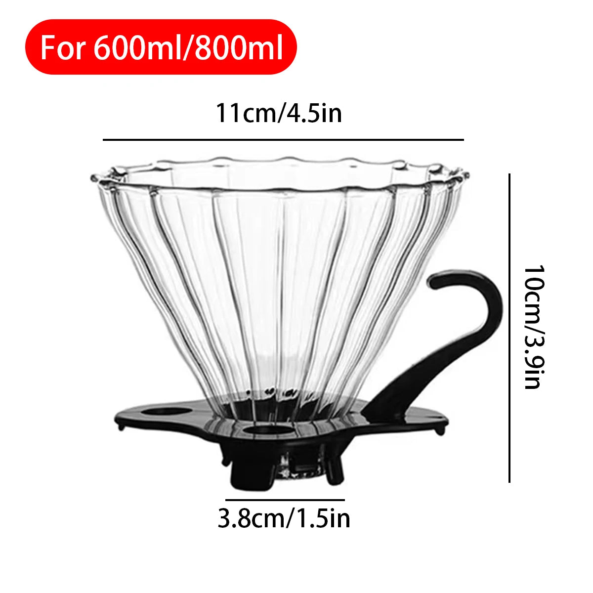 "Clear Diamond-Shaped Glass Coffee Carafe | Coffee Pot with Reusable Filter Cup – Elegant & Functional Design"