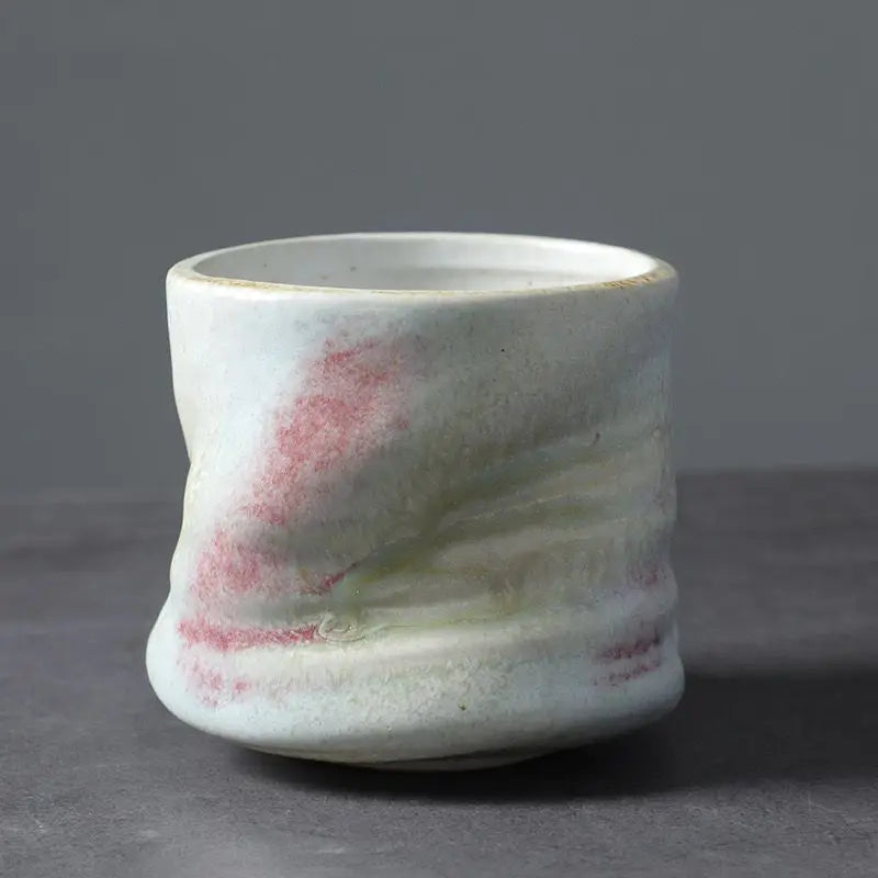 "Handmade Vintage Crinkle Flower Espresso Cup | Unique Ceramic Coffee Mug with Artistic Design"