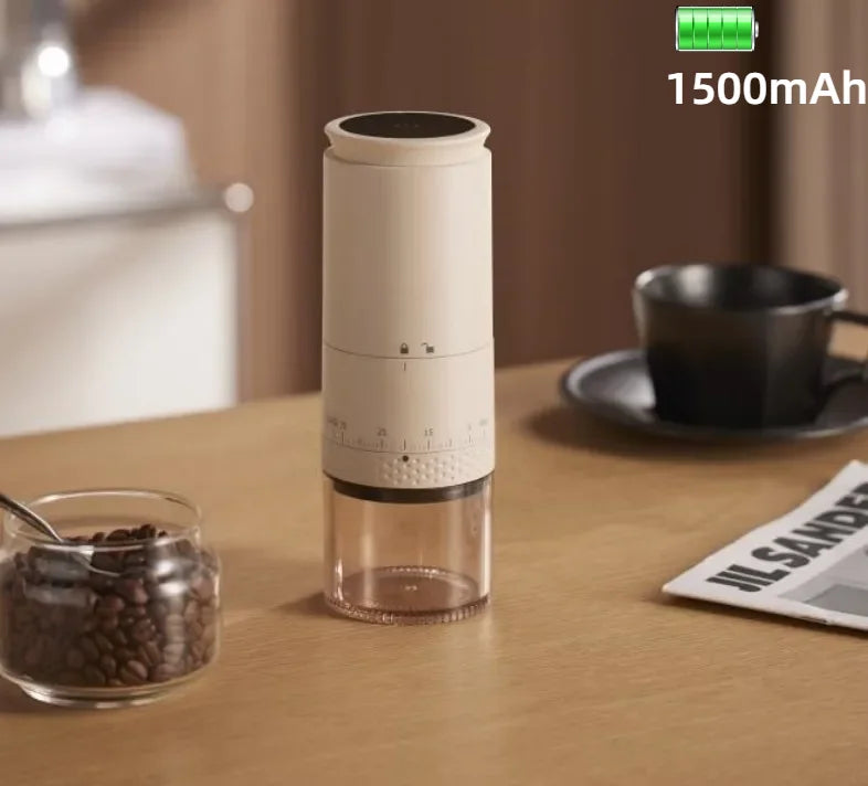 Powerful Electric Coffee Grinder - 1500mAh Rechargeable Conical Burr Grinder | Adjustable Bean Grinding Machine