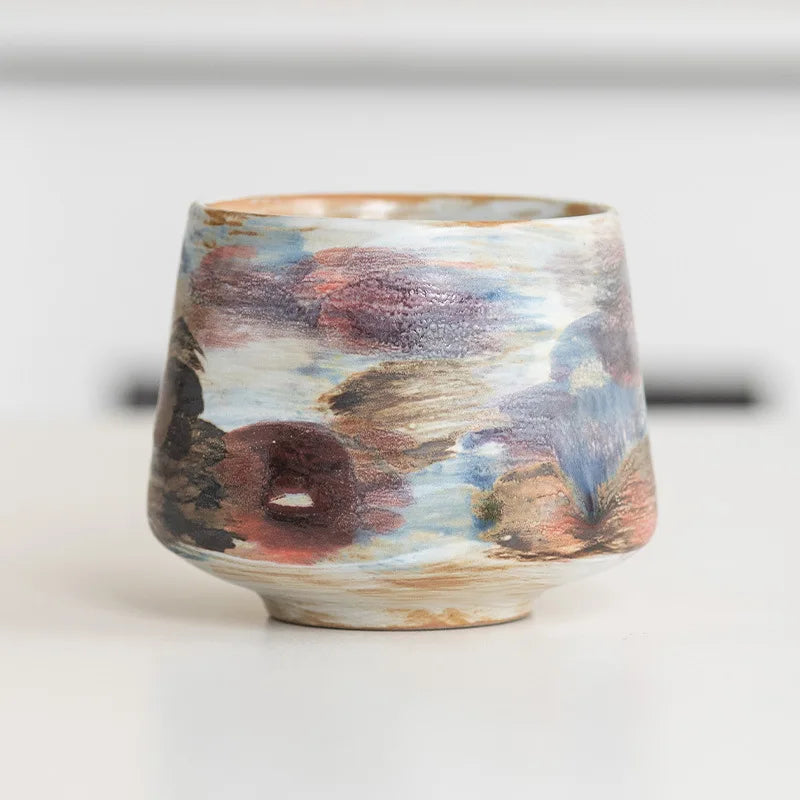 "Handmade Vintage Crinkle Flower Espresso Cup | Unique Ceramic Coffee Mug with Artistic Design"