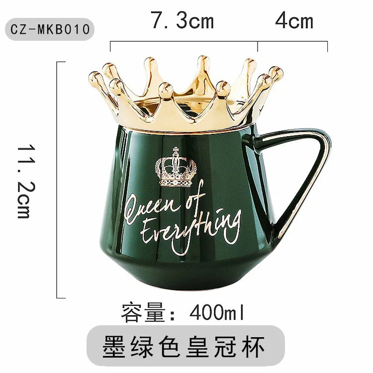 "400ml Crown Ceramic Coffee Cup | Elegant Couple Mug with Lid for Tea, Coffee, Milk – Perfect Birthday Gift"