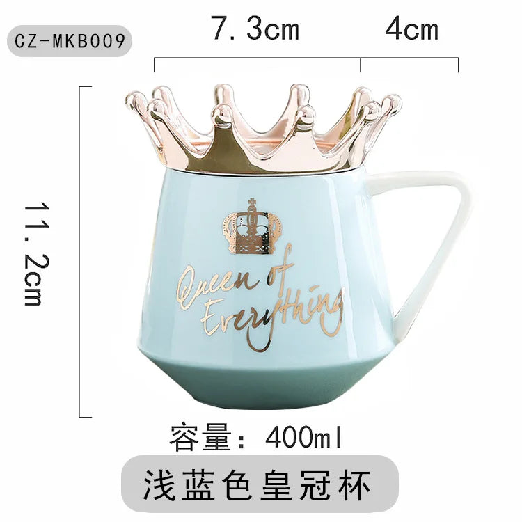 "400ml Crown Ceramic Coffee Cup | Elegant Couple Mug with Lid for Tea, Coffee, Milk – Perfect Birthday Gift"