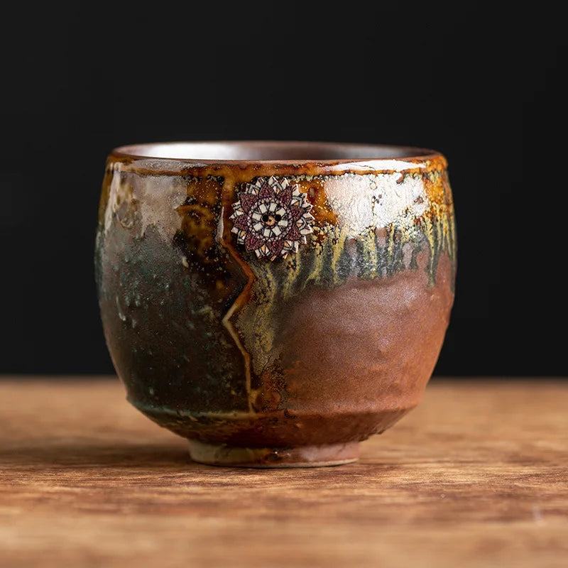 "Handmade Vintage Crinkle Flower Espresso Cup | Unique Ceramic Coffee Mug with Artistic Design"