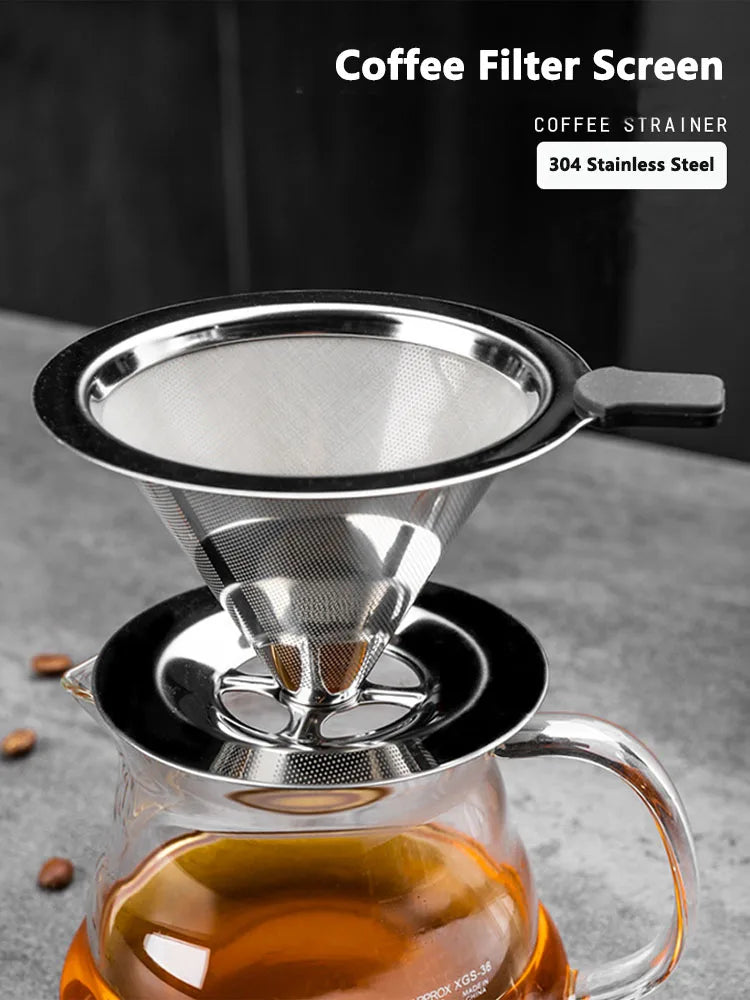 "Stainless Steel Reusable Coffee Filter – Portable Double-Layer Paperless Pour Over Dripper"