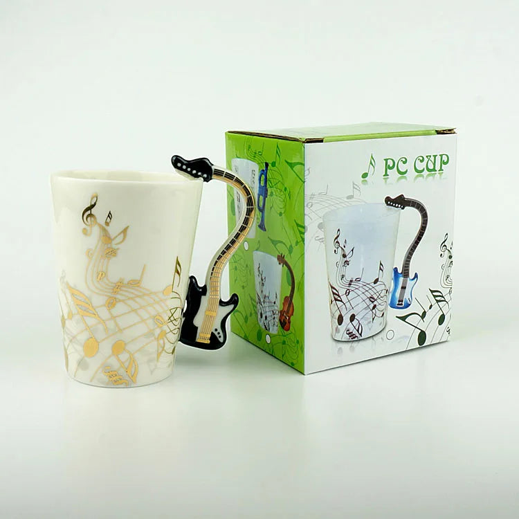 "240ml Creative Music-Themed Ceramic Mug | Guitar and Violin Style with Handle – Perfect Coffee, Tea, and Milk Gift"