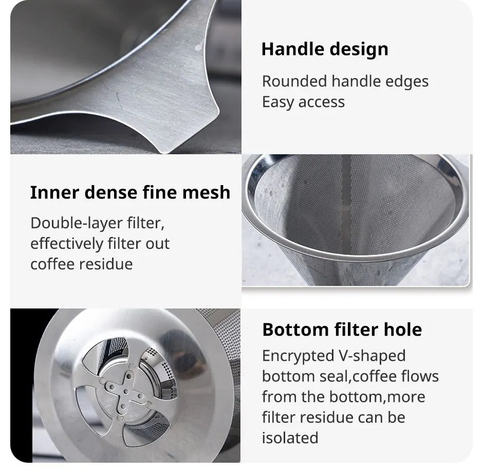 "Stainless Steel Reusable Coffee Filter – Portable Double-Layer Paperless Pour Over Dripper"