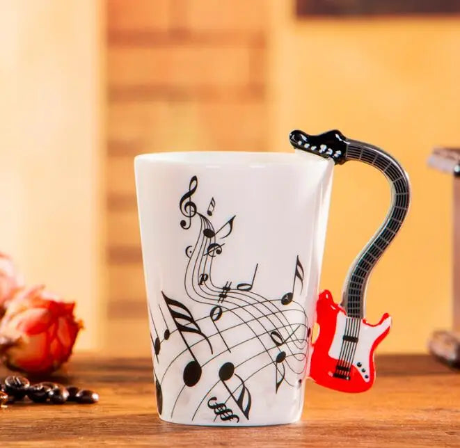 "240ml Creative Music-Themed Ceramic Mug | Guitar and Violin Style with Handle – Perfect Coffee, Tea, and Milk Gift"