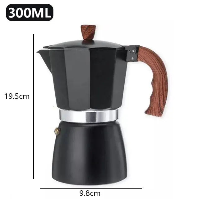 "150ml/300ml Vintage Moka Pot with Wooden Handle | Classic Italian Espresso Maker – Essential Kitchen Cafe Accessory"