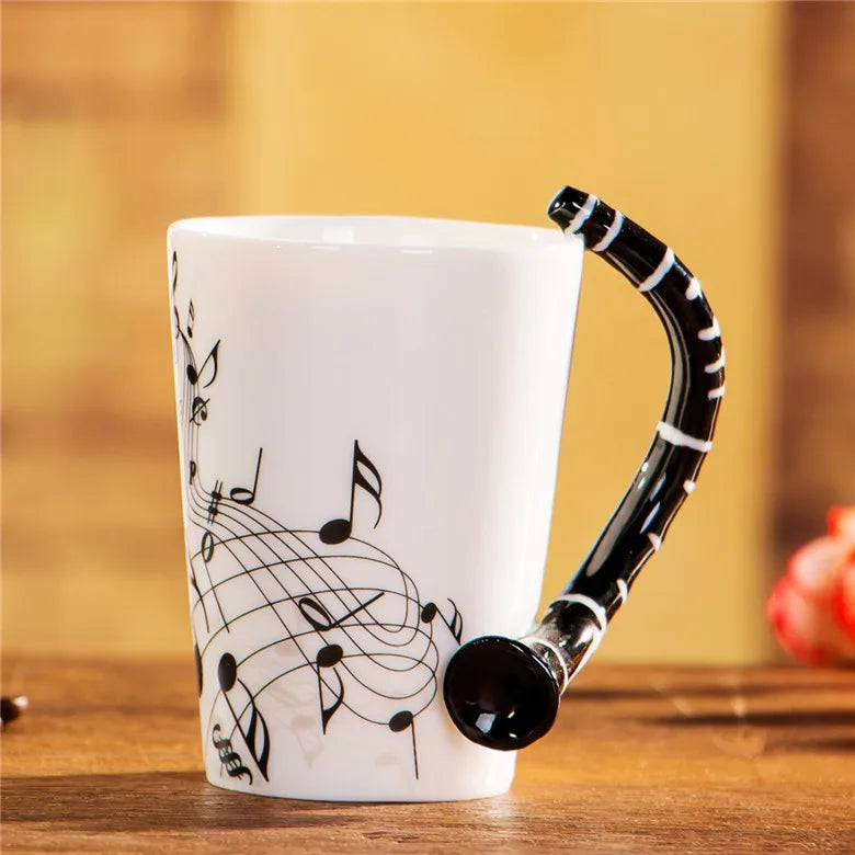 "240ml Creative Music-Themed Ceramic Mug | Guitar and Violin Style with Handle – Perfect Coffee, Tea, and Milk Gift"