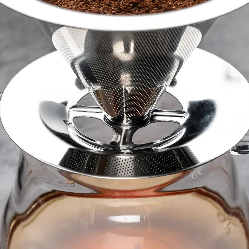 "Stainless Steel Reusable Coffee Filter – Portable Double-Layer Paperless Pour Over Dripper"