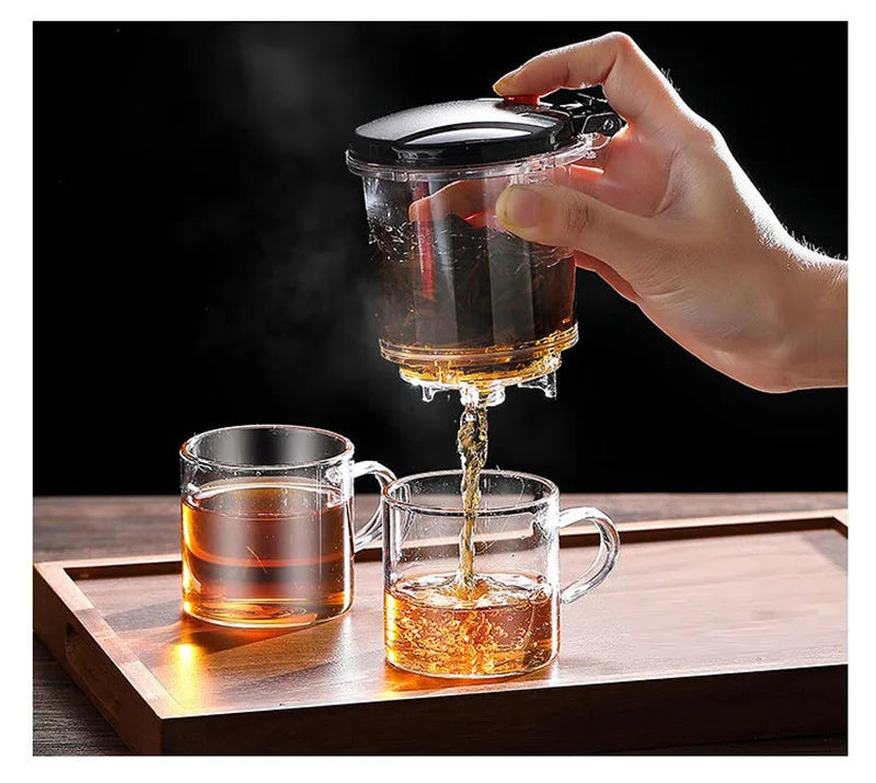 "Heat-Resistant Glass Teapot with One-Click Filter – Tea and Water Separation, Perfect for Tea and Coffee Brewing"