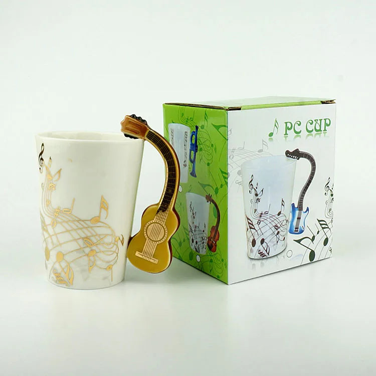 "240ml Creative Music-Themed Ceramic Mug | Guitar and Violin Style with Handle – Perfect Coffee, Tea, and Milk Gift"