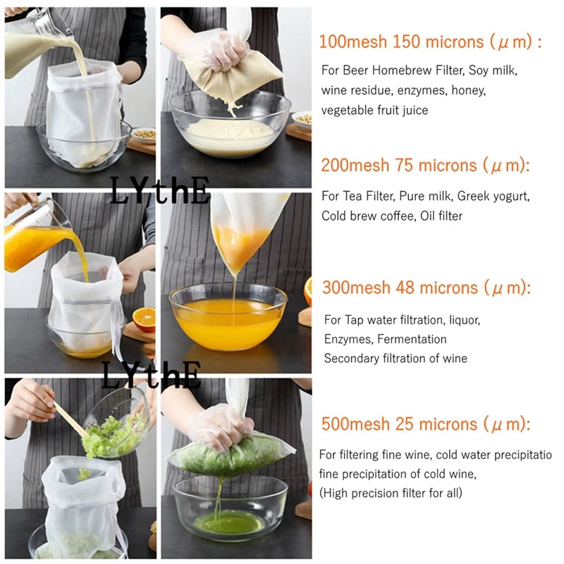 "Reusable Nylon Filter Bags – Soy Milk, Nut Milk, Tea, Coffee, Oil, and Yogurt Strainer Mesh"