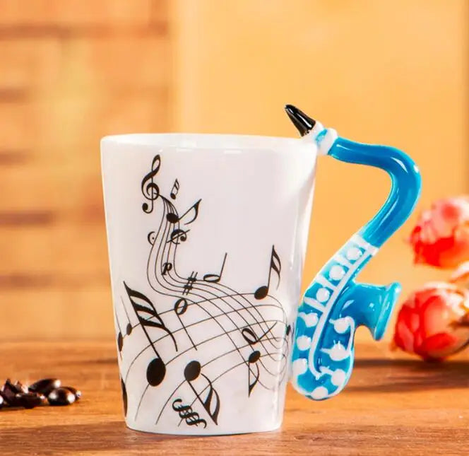 "240ml Creative Music-Themed Ceramic Mug | Guitar and Violin Style with Handle – Perfect Coffee, Tea, and Milk Gift"