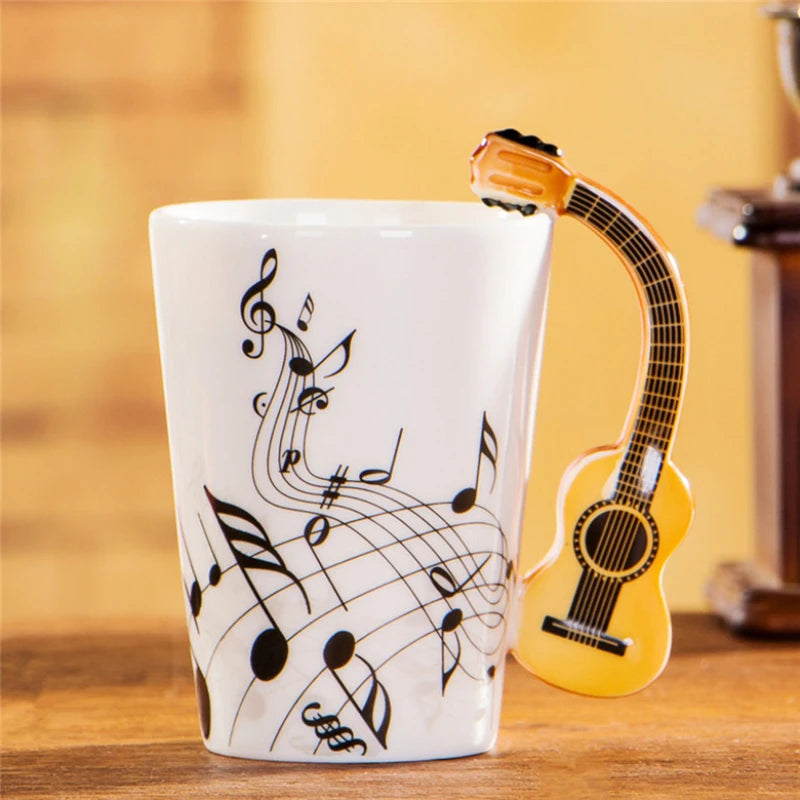 "240ml Creative Music-Themed Ceramic Mug | Guitar and Violin Style with Handle – Perfect Coffee, Tea, and Milk Gift"