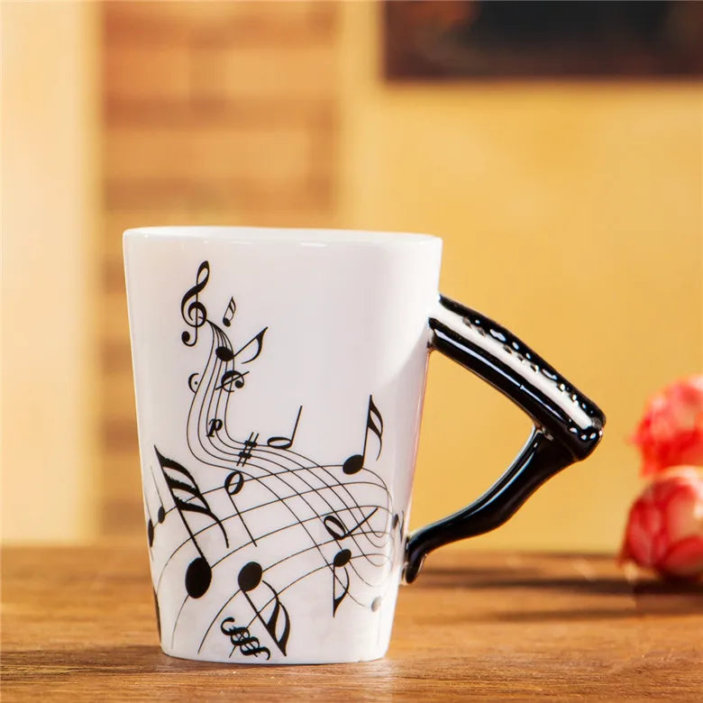 "240ml Creative Music-Themed Ceramic Mug | Guitar and Violin Style with Handle – Perfect Coffee, Tea, and Milk Gift"