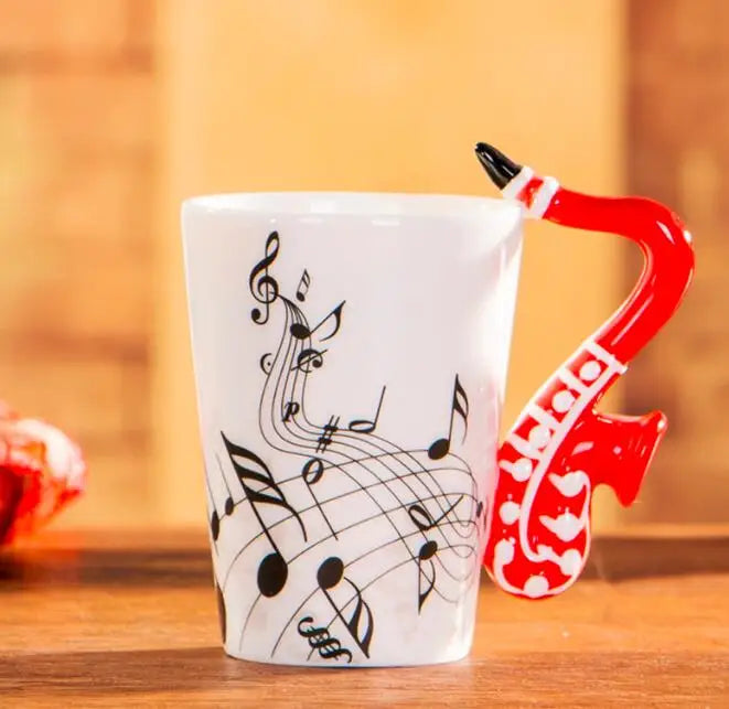 "240ml Creative Music-Themed Ceramic Mug | Guitar and Violin Style with Handle – Perfect Coffee, Tea, and Milk Gift"