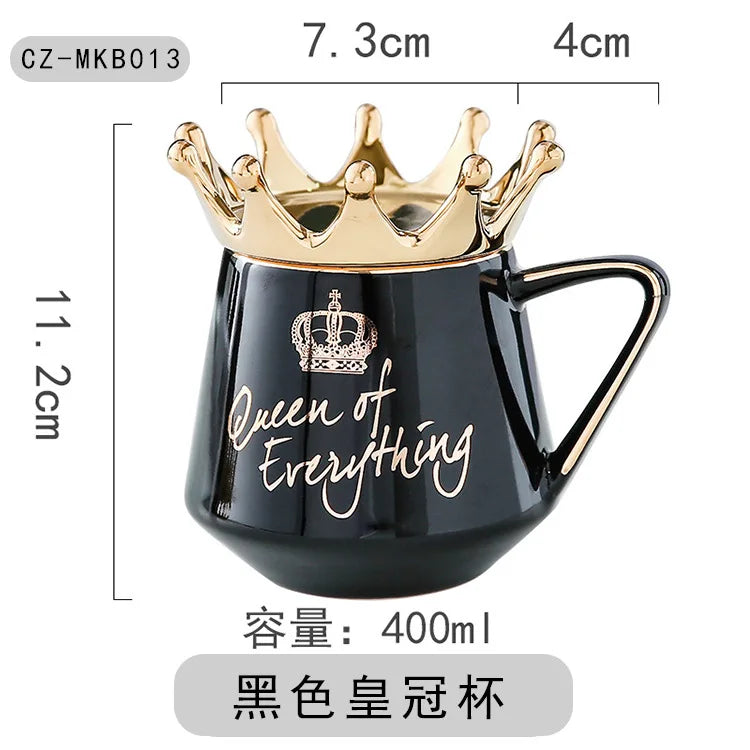 "400ml Crown Ceramic Coffee Cup | Elegant Couple Mug with Lid for Tea, Coffee, Milk – Perfect Birthday Gift"