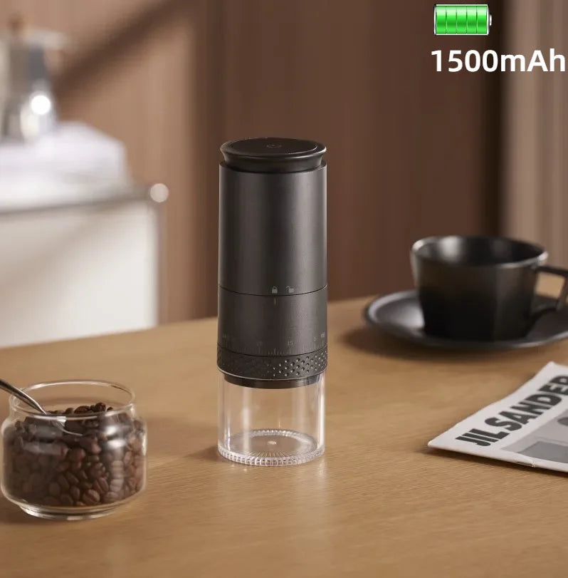 Powerful Electric Coffee Grinder - 1500mAh Rechargeable Conical Burr Grinder | Adjustable Bean Grinding Machine