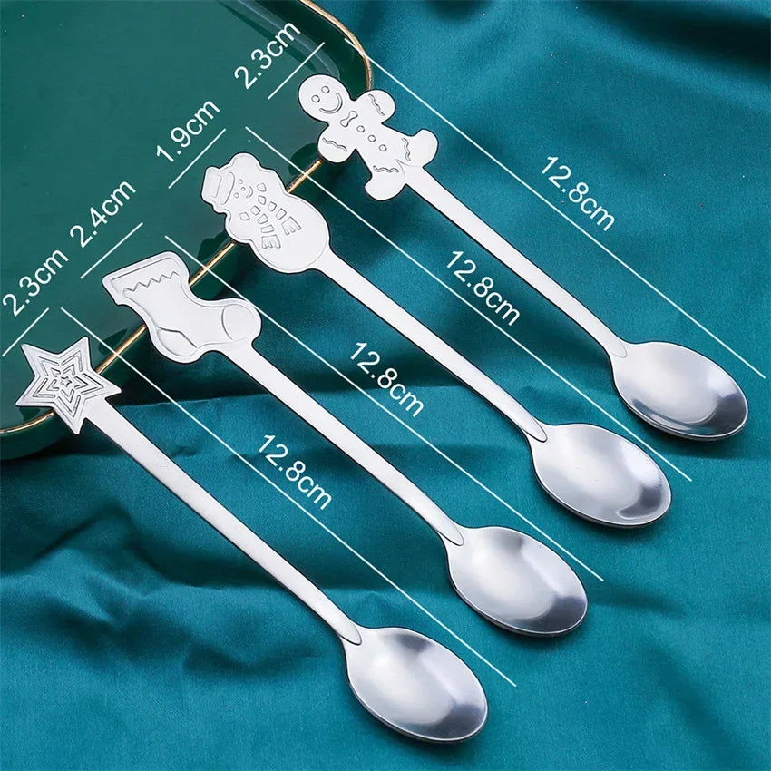 "4Pcs Gold/Silver Christmas Coffee Spoons | Stainless Steel Gingerbread Man Spoons with Gift Box – Holiday Dessert Cutlery"