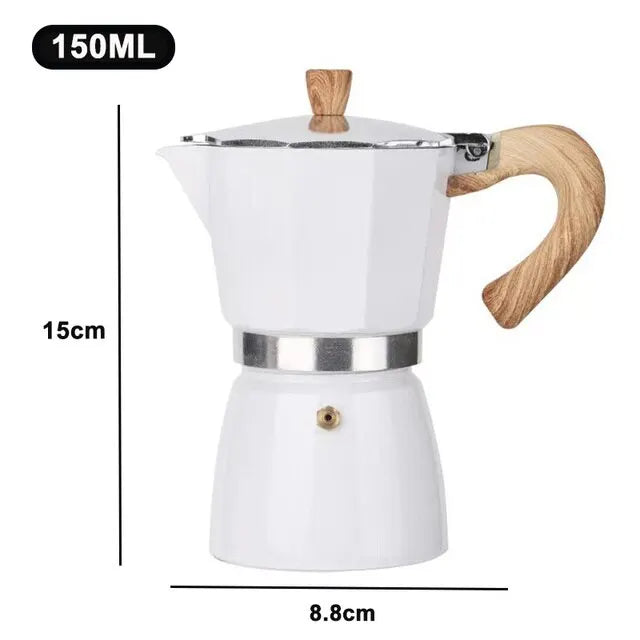 "150ml/300ml Vintage Moka Pot with Wooden Handle | Classic Italian Espresso Maker – Essential Kitchen Cafe Accessory"