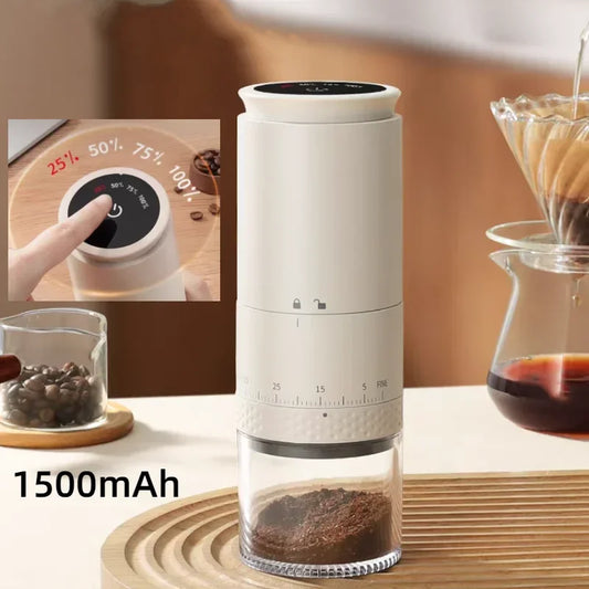 Powerful Electric Coffee Grinder - 1500mAh Rechargeable Conical Burr Grinder | Adjustable Bean Grinding Machine