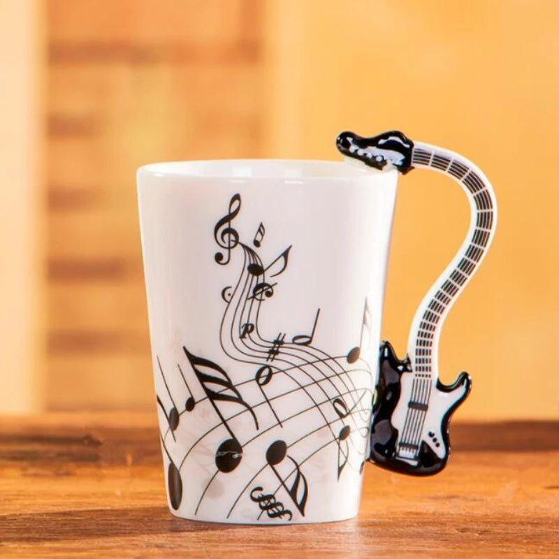 "240ml Creative Music-Themed Ceramic Mug | Guitar and Violin Style with Handle – Perfect Coffee, Tea, and Milk Gift"