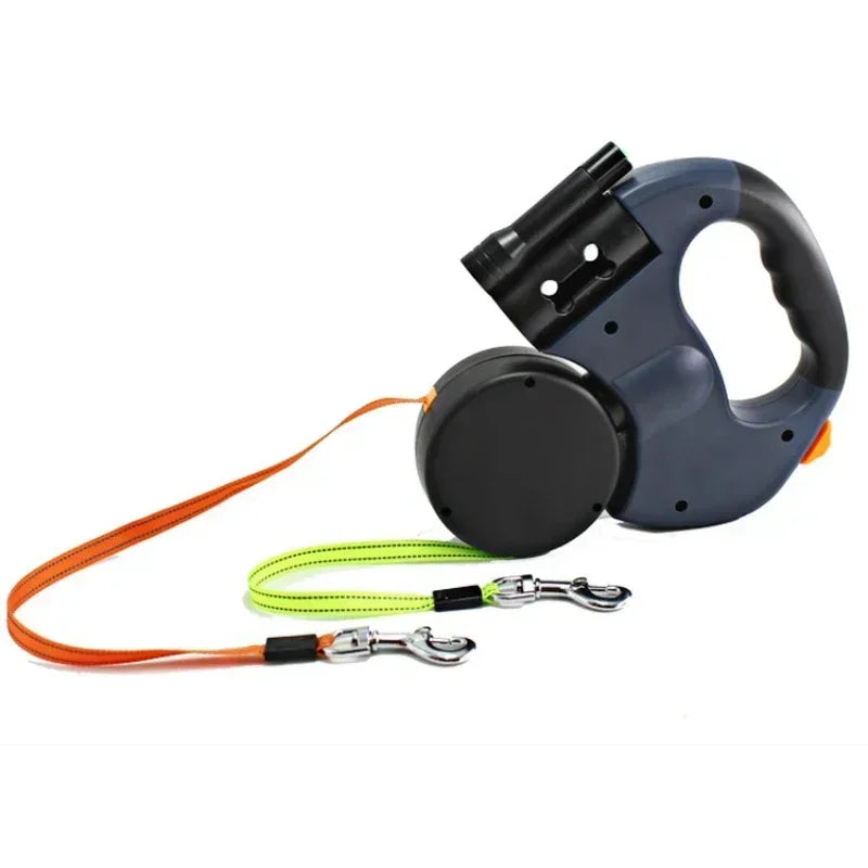 "LED Retractable Dog Leash with Dual-Head Design & Waste Bag Holder – Pet Accessories"