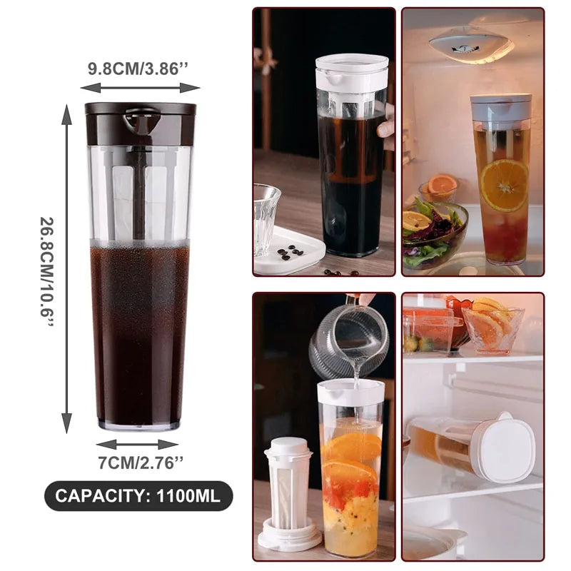 "1.1L Cold Brew Coffee Maker & Summer Beverage Pitcher – Iced Coffee, Lemonade, and Fruit Tea for Refrigerator"