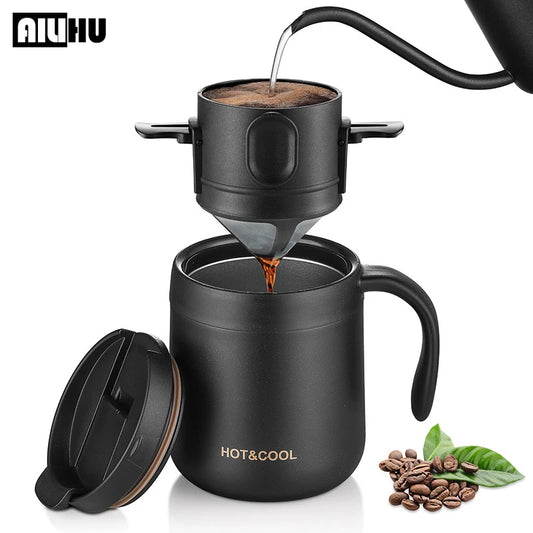 "304 Stainless Steel Portable Coffee Filter | Reusable Drip Coffee Maker and Tea Holder Set – Coffee Pot and Mug Coffeeware"