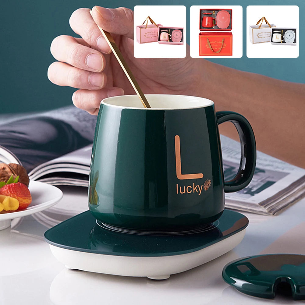 "Smart Coffee Mug Warmer 55℃ | USB Charging Ceramic Cup for Heating Milk, Cocoa, Espresso – Perfect Christmas Gift"