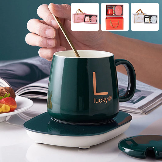 "Smart Coffee Mug Warmer 55℃ | USB Charging Ceramic Cup for Heating Milk, Cocoa, Espresso – Perfect Christmas Gift"