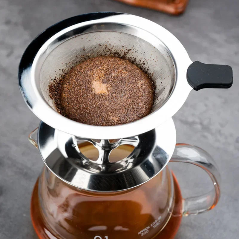 "Stainless Steel Reusable Coffee Filter – Portable Double-Layer Paperless Pour Over Dripper"